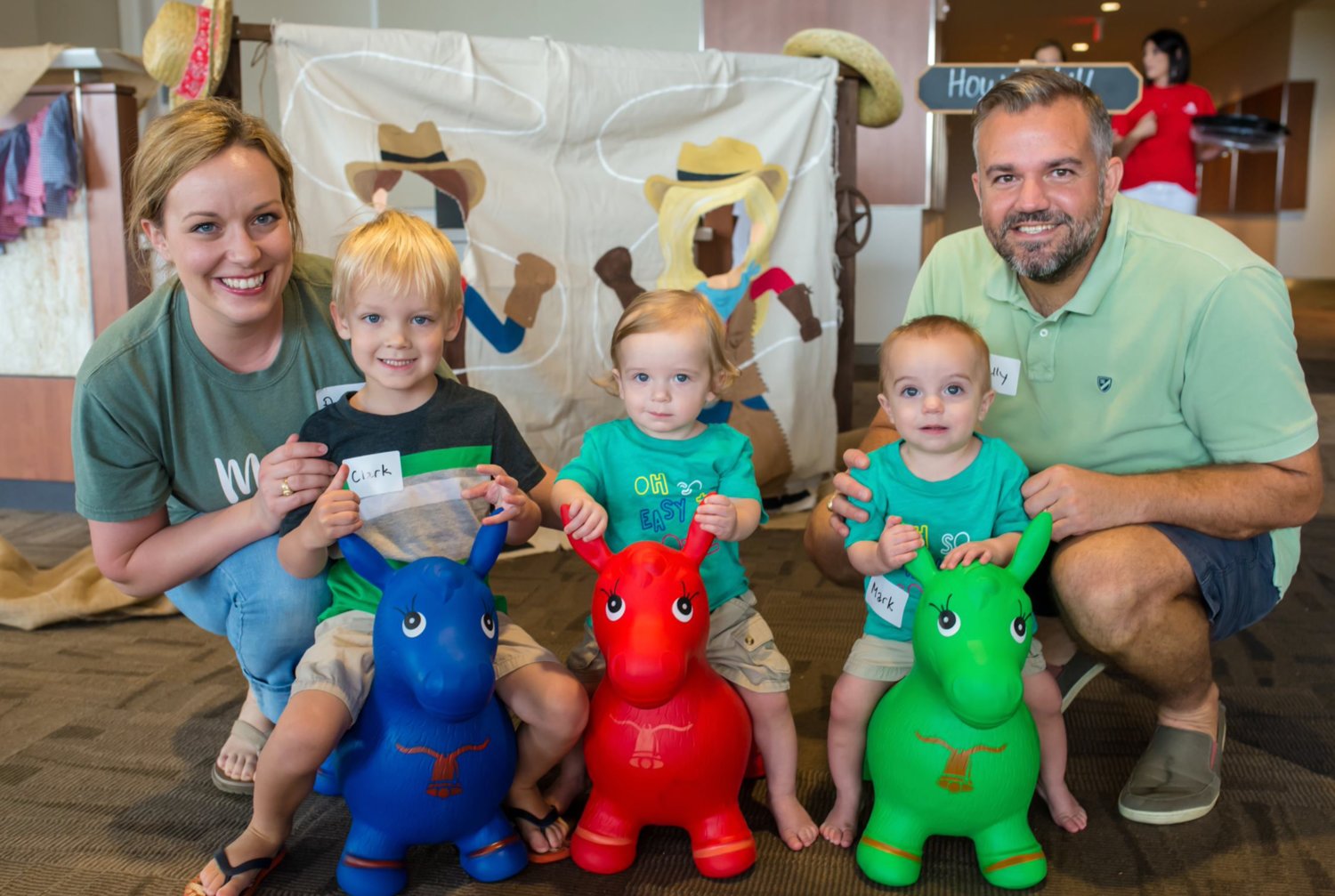 From left, Anne, Clark, George, Mark and Kelly Billips celebrate their twins’ graduation from the NICU in 2018.